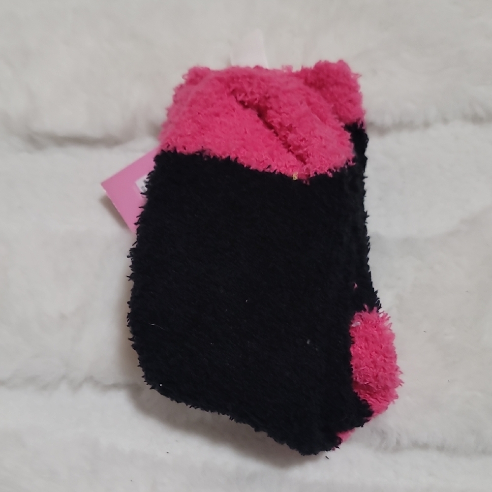 Snuggle Feet Cozy Pink and Black Fuzzy Socks